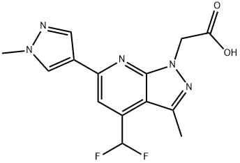 [4-(Difluoromethyl)-3-methyl-6-(1-methyl-1H-pyrazol-4-yl)-1H-pyrazolo[3,4-b]pyridin-1-yl]acetic acid Struktur