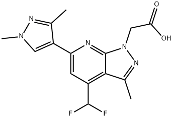 [4-(Difluoromethyl)-6-(1,3-dimethyl-1H-pyrazol-4-yl)-3-methyl-1H-pyrazolo[3,4-b]pyridin-1-yl]acetic acid Struktur