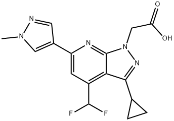 [3-シクロプロピル-4-(ジフルオロメチル)-6-(1-メチル-1H-ピラゾール-4-イル)-1H-ピラゾロ[3,4-B]ピリジン-1-イル]酢酸 化学構造式