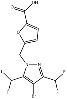 5-{[4-Bromo-3,5-bis(difluoromethyl)-1H-pyrazol-1-yl]methyl}furan-2-carboxylic acid Struktur