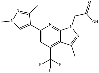 [6-(1,3-Dimethyl-1H-pyrazol-4-yl)-3-methyl-4-(trifluoromethyl)-1H-pyrazolo[3,4-b]pyridin-1-yl]acetic acid Struktur