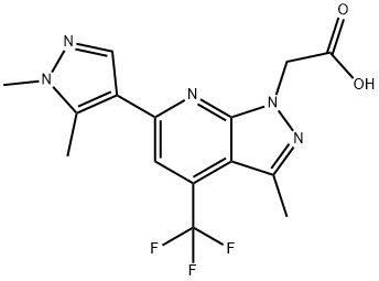 2-[6-(1,5-二甲基-1H-吡唑-4-基)-3-甲基-4-(三氟甲基)-1H-吡唑并[3,4-B]吡啶-1-基]乙酸, 1006477-44-6, 结构式