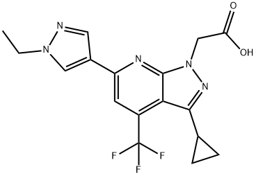 [3-Cyclopropyl-6-(1-ethyl-1H-pyrazol-4-yl)-4-(trifluoromethyl)-1H-pyrazolo[3,4-b]pyridin-1-yl]acetic acid Struktur