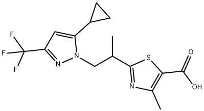 2-{1-[5-Cyclopropyl-3-(trifluoromethyl)-1H-pyrazol-1-yl]propan-2-yl}-4-methyl-1,3-thiazole-5-carboxylic acid Struktur
