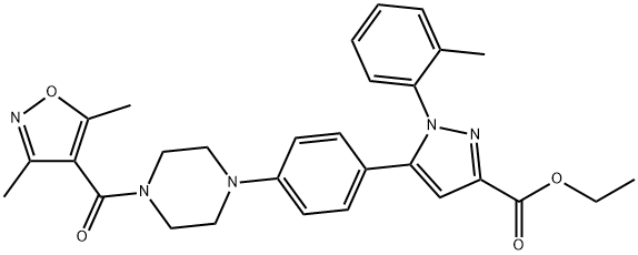 ETHYL 5-(4-(4-(3,5-DIMETHYLISOXAZOLE-4-CARBONYL)PIPERAZIN-1-YL)PHENYL)-1-O-TOLYL-1H-PYRAZOLE-3-CARBOXYLATE Structure