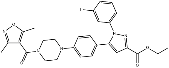 ETHYL 5-(4-(4-(3,5-DIMETHYLISOXAZOLE-4-CARBONYL)PIPERAZIN-1-YL)PHENYL)-1-(3-FLUOROPHENYL)-1H-PYRAZOLE-3-CARBOXYLATE Structure