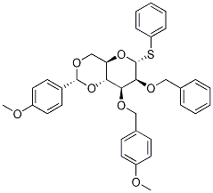 a-D-Mannopyranoside, phenyl 3-O-[(4-Methoxyphenyl)Methyl]-4,6-O-[(R)-(4-Methoxyphenyl)Methylene]-2-O-(phenylMethyl)-1-thio- Struktur
