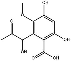 2-(1-Hydroxy-2-oxopropyl)-3-methoxy-4,6-dihydroxybenzoic acid Structure