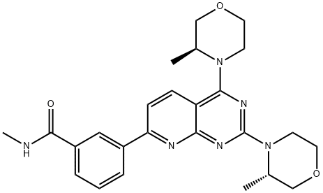 3-[2,4-双((3S)-3-甲基吗啉-4-基)吡啶并[5,6-E]嘧啶-7-基]-N-甲基苯甲酰胺,1009298-59-2,结构式