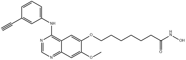 7-[4-(3-エチニルフェニルアミノ)-7-メトキシキナゾリン-6-イルオキシ]-N-ヒドロキシヘプタンアミド 化学構造式