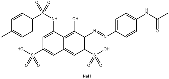 3-[4-(アセチルアミノ)フェニルアゾ]-4-ヒドロキシ-5-(4-メチルフェニルスルホニルアミノ)-2,7-ナフタレンジスルホン酸ジナトリウム 化学構造式