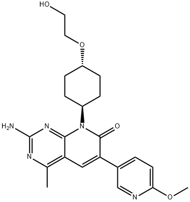 2-氨基-8-[反式-4-(2-羟基乙氧基)环己基]-6-(6-甲氧基-3-吡啶基)-4-甲基吡啶并[2,3-D]嘧啶-7(8H)-酮,1013101-36-4,结构式