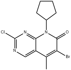 6-ブロモ-2-クロロ-8-シクロペンチル-5-メチルピリド[2,3-D]ピリミジン-7(8H)-オン 化学構造式