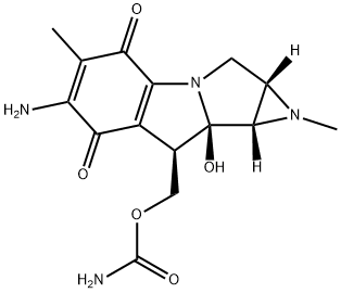 (1aS,8R,8aR,8bS)-6-アミノ-8-[[(アミノカルボニル)オキシ]メチル]-1,1a,2,8,8a,8b-ヘキサヒドロ-8a-ヒドロキシ-1,5-ジメチルアジリノ[2',3':3,4]ピロロ[1,2-a]インドール-4,7-ジオン 化学構造式