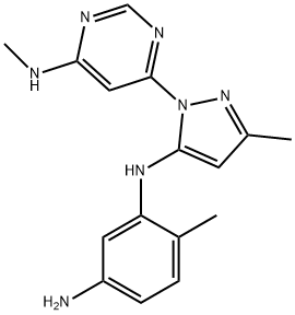 6-methyl-N1-(3-methyl-1-(6-(methylamino)pyrimidin-4-yl)-1H-pyrazol-5-yl)benzene-1,3-diamine Struktur