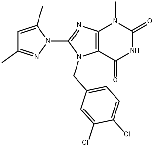 7-[(3,4-二氯苯基)甲基]-8-(3,5-二甲基-1H-吡唑-1-基)-3,7-二氢-3-甲基-1H-嘌呤-2,6-二酮 结构式