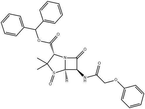 diphenylmethyl [2S-(2alpha,5alpha,6beta)]-3,3-dimethyl-7-oxo-6-(phenoxyacetamido)-4-thia-1-azabicyclo[3.2.0]heptane-2-carboxylate 4-oxide  Struktur