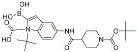 1H-Indole-1-carboxylic acid, 2-borono-5-[[[1-[(1,1-dimethylethoxy)carbonyl]-4-piperidinyl]carbonyl]amino]-, 1-(1,1-dimethylethyl) ester Struktur