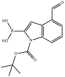 1H-Indole-1-carboxylic acid, 2-borono-4-formyl-, 1-(1,1-dimethylethyl) ester Struktur