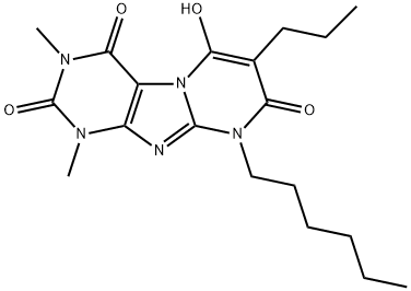 Pyrimido[2,1-f]purine-2,4,8(1H,3H,9H)-trione,  9-hexyl-6-hydroxy-1,3-dimethyl-7-propyl-|