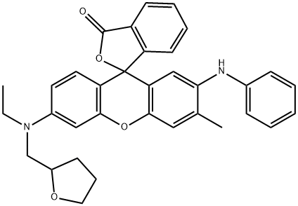 6'-[Ethyl[(tetrahydrofuran-2-yl)methyl]amino]-3'-methyl-2'-anilinospiro[isobenzofuran-1(3H),9'-[9H]xanthene]-3-one Structure