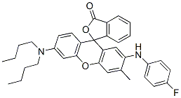 6'-(Dibutylamino)-2'-(4-fluoroanilino)-3'-methylspiro[isobenzofuran-1(3H),9'-[9H]xanthen]-3-one Struktur