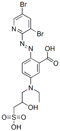 2-[(3,5-ジブロモピリジン-2-イル)アゾ]-5-[エチル(2-ヒドロキシ-3-スルホプロピル)アミノ]安息香酸 化学構造式
