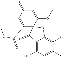 (+)-7-クロロ-4-ヒドロキシ-6'-メトキシ-6-メチル-3,4'-ジオキソスピロ[ベンゾフラン-2(3H),1'-[2,5]シクロヘキサジエン]-2'-カルボン酸メチル 化学構造式