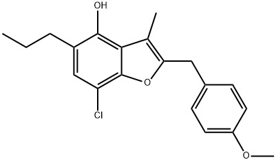 7-クロロ-2-[(4-メトキシフェニル)メチル]-3-メチル-5-プロピルベンゾフラン-4-オール 化学構造式