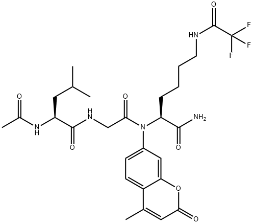 (S)-2-(2-((S)-2-acetamido-4-methylpentanamido)acetamido)-N-(4-methyl-2-oxo-2H-chromen-7-yl)-6-(2,2,2-trifluoroacetamido)hexanamide Structure