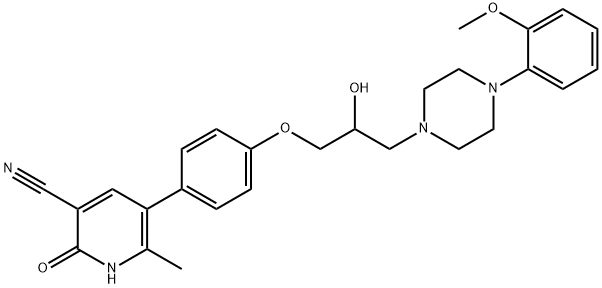 1,2-ジヒドロ-5-[4-[2-ヒドロキシ-3-[4-(2-メトキシフェニル)ピペリジノ]プロポキシ]フェニル]-6-メチル-2-オキソ-3-ピリジンカルボニトリル 化学構造式