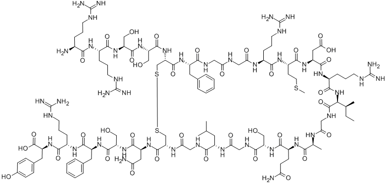 ARG-ARG-SER-SER-CYS-PHE-GLY-GLY-ARG-MET-ASP-ARG-ILE-GLY-ALA-GLN-SER-GLY-LEU-GLY-CYS-ASN-SER-PHE-ARG-TYR (DISULFIDE BRIDGE CYS5-CYS21 ) 结构式