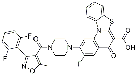 5H-Benzothiazolo[3,2-a]quinoline-6-carboxylic acid, 2-[4-[[3-(2,6-difluorophenyl)-5-methyl-4-isoxazolyl]carbonyl]-1-piperazinyl]-3-fluoro-5-oxo-|