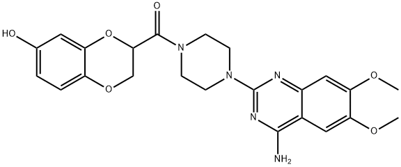 4-(4-アミノ-6,7-ジメトキシ-2-キナゾリニル)ピペラジノ(2,3-ジヒドロ-7-ヒドロキシ-1,4-ベンゾジオキシン-2-イル)メタノン 化学構造式