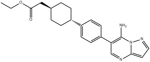 Cyclohexaneacetic acid, 4-[4-(7-aMinopyrazolo[1,5-a]pyriMidin-6-yl)phenyl]-, ethyl ester, trans- 结构式