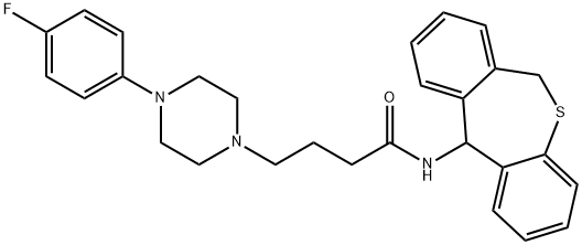 4-[4-(4-フルオロフェニル)ピペラジン-1-イル]-N-{9-チアトリシクロ[9.4.0.03,8]ペンタデカ-1(15),3,5,7,11,13-ヘキサエン-2-イル}ブタンアミド 化学構造式
