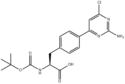 (S)-3-[4-(2-氨基-6-氯嘧啶-4-基)苯基]-2-[(叔丁氧羰基)氨基]丙酸 结构式