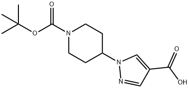 4-(4-Carboxy-pyrazol-1-yl)-piperidine-1-carboxylic acid tert-butyl ester 化学構造式