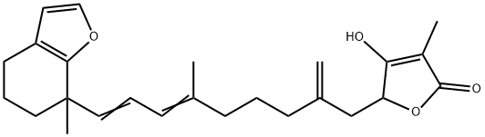 4,5,6,7-Tetrahydro-7-methyl-7-[4-methyl-8-methylene-9-(4-hydroxy-3-methyl-2,5-dihydro-2-oxofuran-5-yl)-1,3-nonadienyl]benzofuran,103538-55-2,结构式