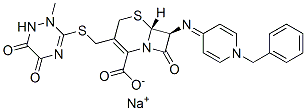 sodium (6R,7S)-7-[(1-benzylpyridin-4-ylidene)amino]-3-[(2-methyl-5,6-d ioxo-1H-1,2,4-triazin-3-yl)sulfanylmethyl]-8-oxo-5-thia-1-azabicyclo[4 .2.0]oct-2-ene-2-carboxylate 化学構造式