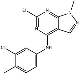 6-Chloro-N-(3-chloro-4-methylphenyl)-1-methyl-1H-pyrazolo[3,4-d]pyrimidin-4-amine 化学構造式