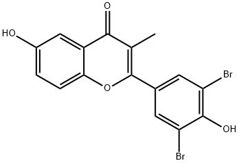 3-メチル-3′,5′-ジブロモ-4′,6-ジヒドロキシフラボン 化学構造式