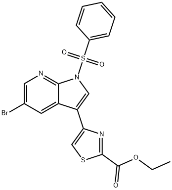 2-Thiazolecarboxylic acid, 4-[5-broMo-1-(phenylsulfonyl)-1H-pyrrolo[2,3-b]pyridin-3-yl]-, ethyl ester 化学構造式