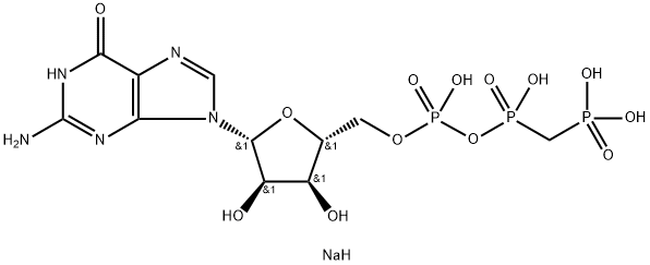 2-氨基-9-[5-O-(羟基{[羟基(膦酰甲基)磷酰]氧基}磷酰)呋喃戊糖基]-1,9-二氢-6H-嘌呤-6-酮-钠 结构式
