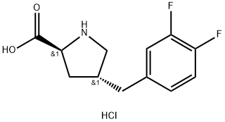 (2S,4R)-4-(3,4-difluorobenzyl)pyrrolidine-2-carboxylic acid hydrochloride 化学構造式