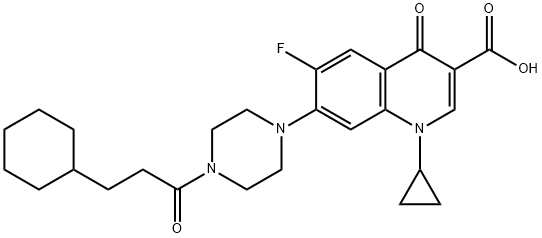 3-Quinolinecarboxylic acid, 7-[4-(3-cyclohexyl-1-oxopropyl)-1-piperazinyl]-1-cyclopropyl-6-fluoro-1,4-dihydro-4-oxo- 结构式