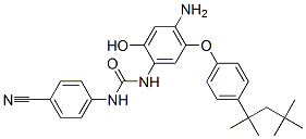 p-[3-[4-アミノ-2-ヒドロキシ-5-[p-(1,1,3,3-テトラメチルブチル)フェノキシ]フェニル]ウレイド]ベンゾニトリル 化学構造式