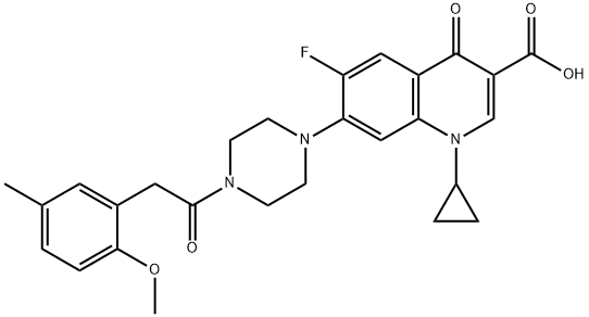 3-Quinolinecarboxylic acid, 1-cyclopropyl-6-fluoro-1,4-dihydro-7-[4-[2-(2-Methoxy-5-Methylphenyl)acetyl]-1-piperazinyl]-4-oxo- Struktur
