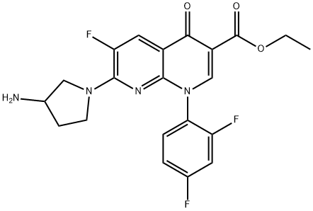ETHYL7-(3-AMINO-1-PYRROLIDINYL)-6-FLUORO-1-(2,4-DIFLUOROPHENYL)-1,4-DIHYDRO-4-OXO-1,8-NAPHTHYRIDINE-3-CARBOXYLATE Struktur