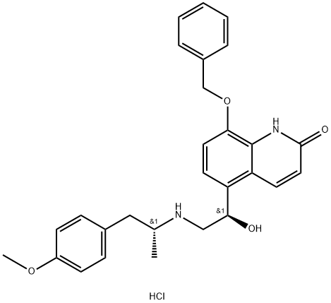 5-[(1R)-1-羟基-2-[[(1R)-2-(4-甲氧基苯基)-1-甲基乙基]氨基]乙基]-8-(苯基甲氧基)-2(1H)-喹啉酮盐酸盐,1052689-06-1,结构式